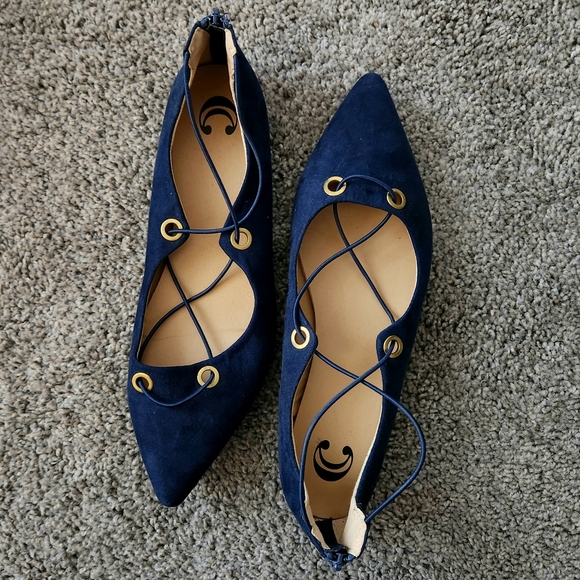 Suede Pointed-Toe Flats - LIKE NEW navy fairycore Ren Faire bohemian cottagecore - Picture 2 of 9